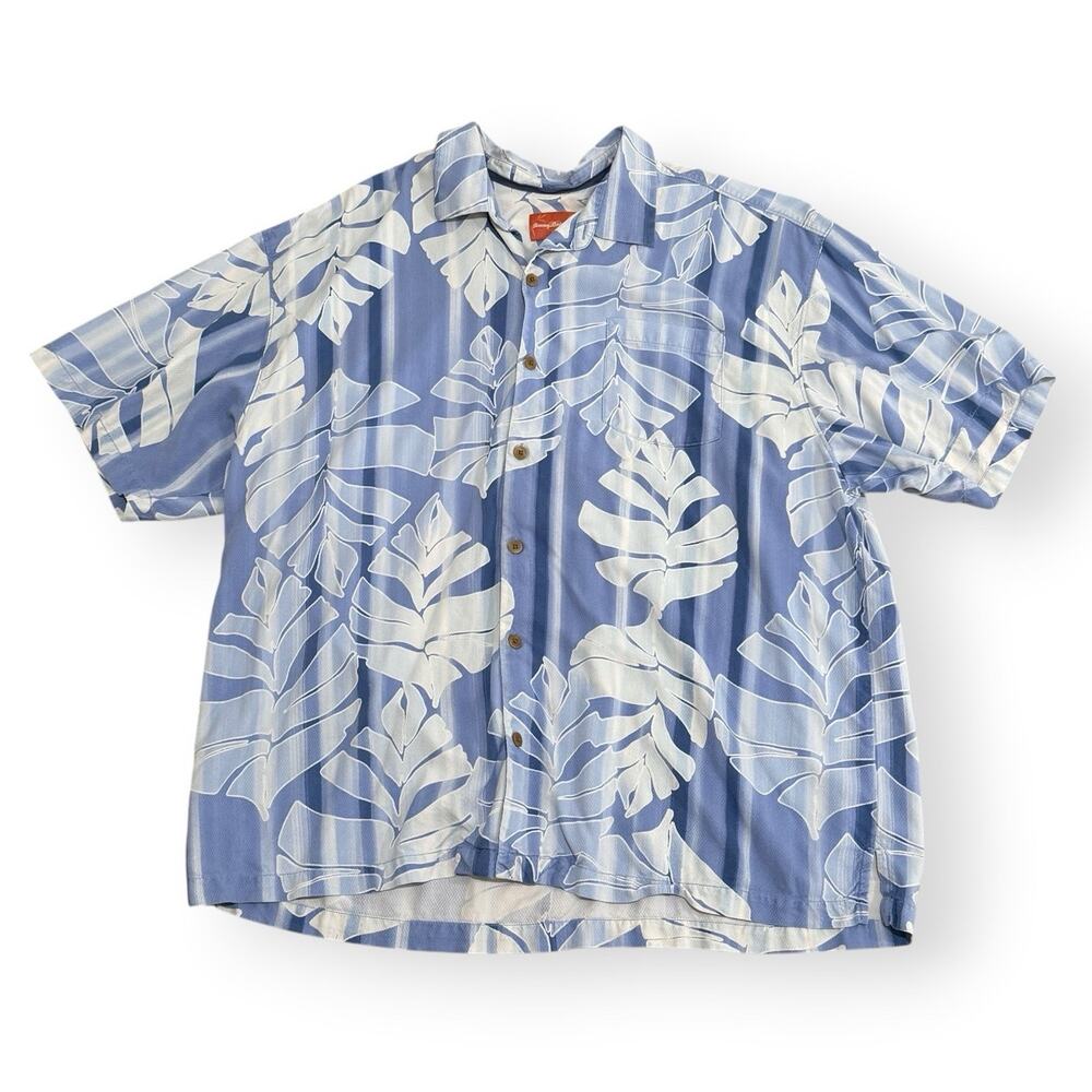 Tommy Bahama Blue Hawaiian 100% Silk Camp Shirt XXL Short Sleeve Beach Tropical